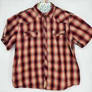 Larry Mahan Shirt Mens 4XL Pearl Snap Short Sleeve Western Button Up Plaid